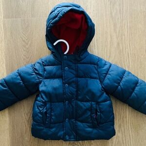 12M Navy Blue Puffer Jacket with Red Lining EUC
